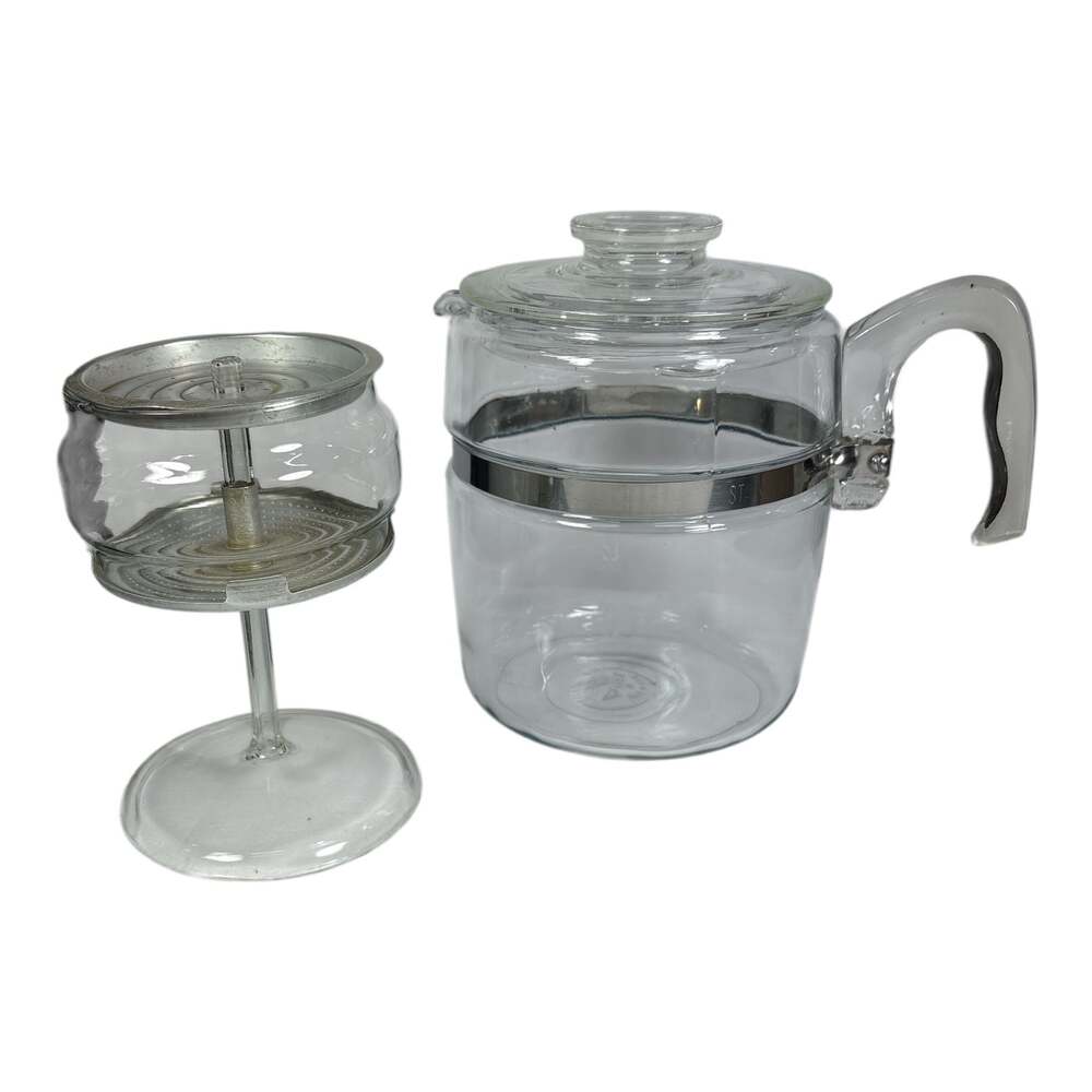 Vintage 7759 B Pyrex 9 Cup Glass Percolator Coffee Pot Flame Ware Complete Set - Picture 3 of 7